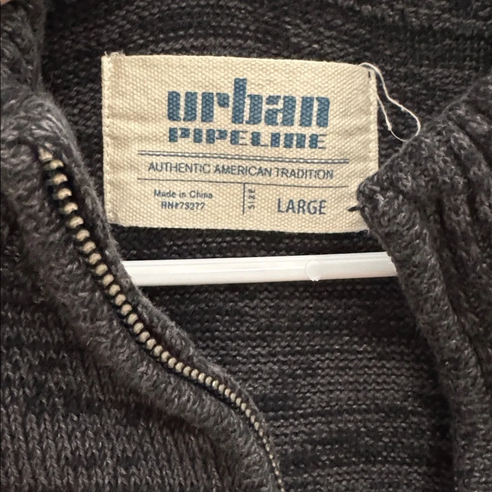 Urban Pipeline Men’s Quarter Zip Knit Sweater Dark Gray, Size L